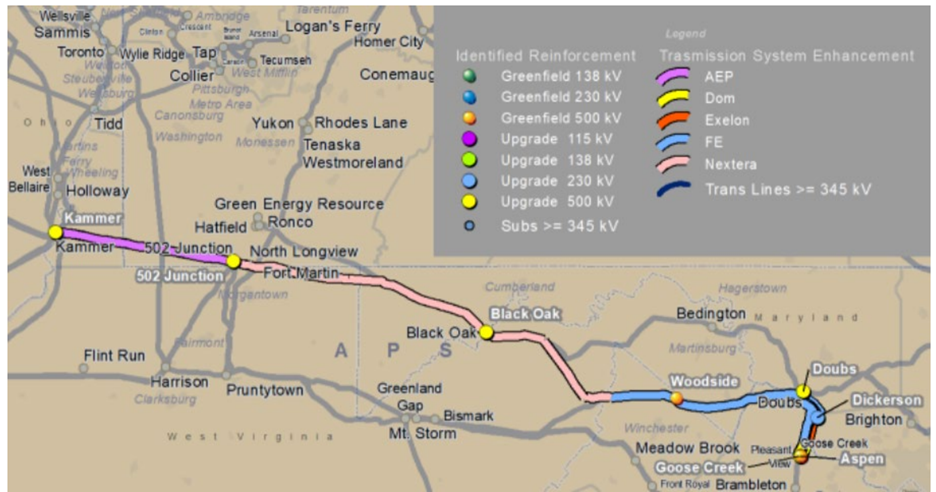 Map of proposed data centers in West Virginia