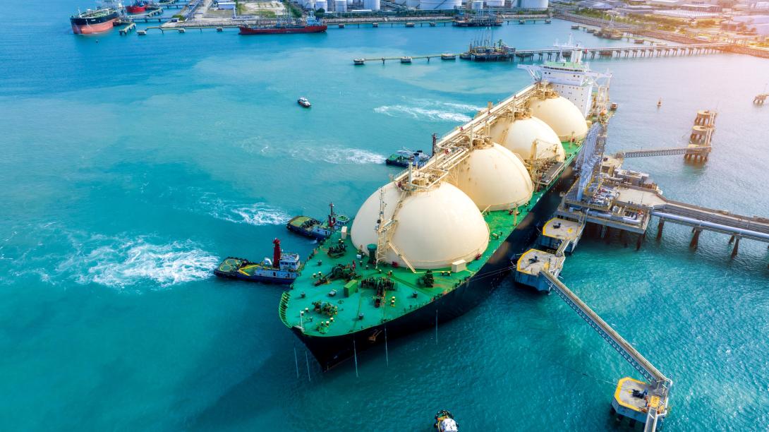 Image of a large ship at an LNG terminal offshore