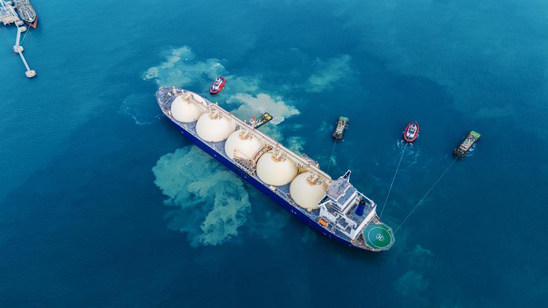 Aerial view of a LNG tanker