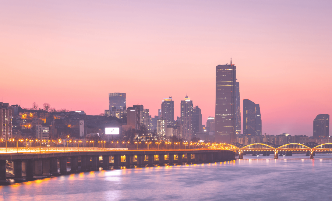 Seoul city and skyscraper, Yeouido in sunset, South Korea