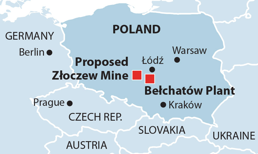 Poland map Zloczew and Belchatow