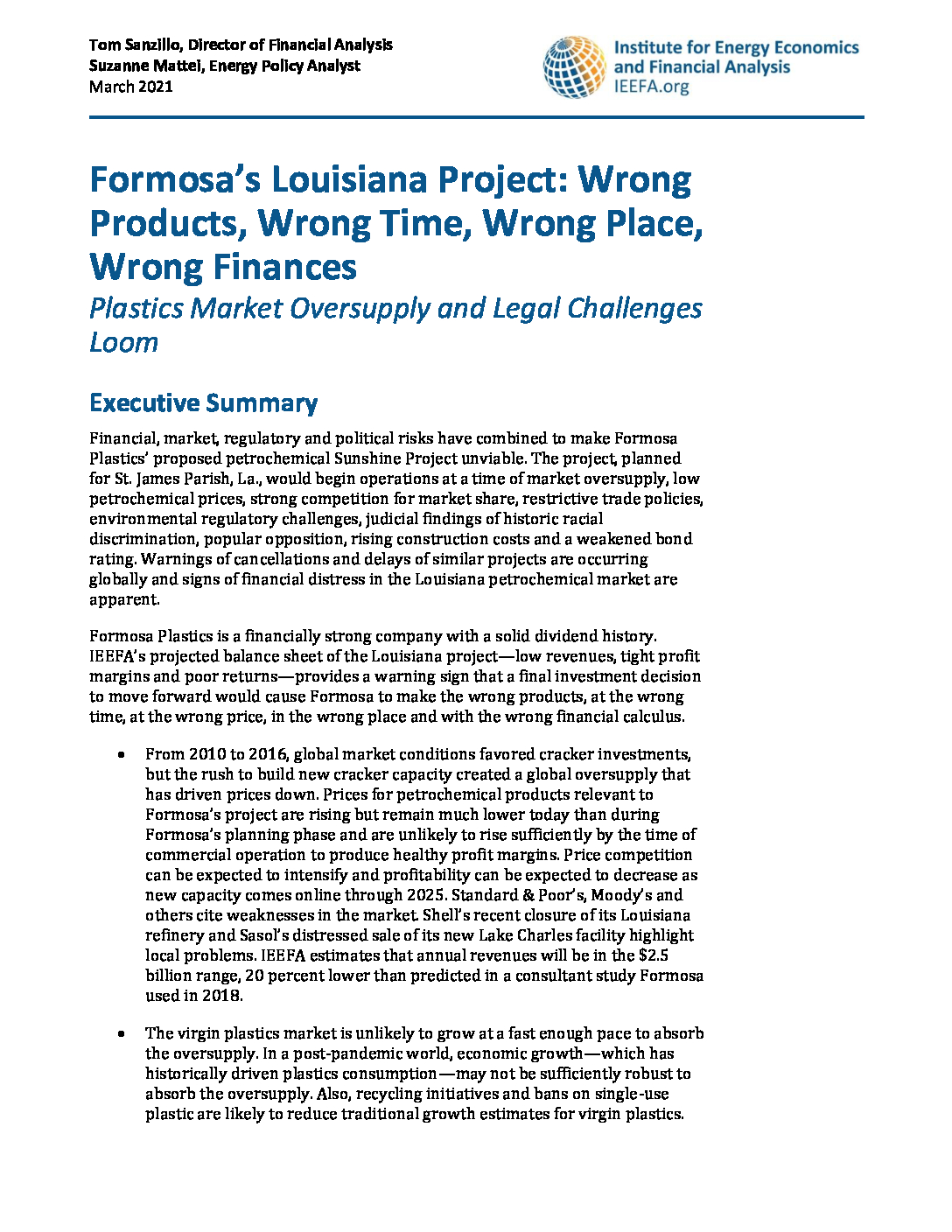 Formosa S Louisiana Project Wrong Products Wrong Time Wrong Place Wrong Finances
